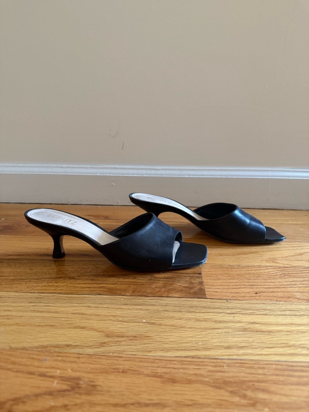 SCHUTZ Black Square Toe Slip-On Mules - Picture 3 of 6
